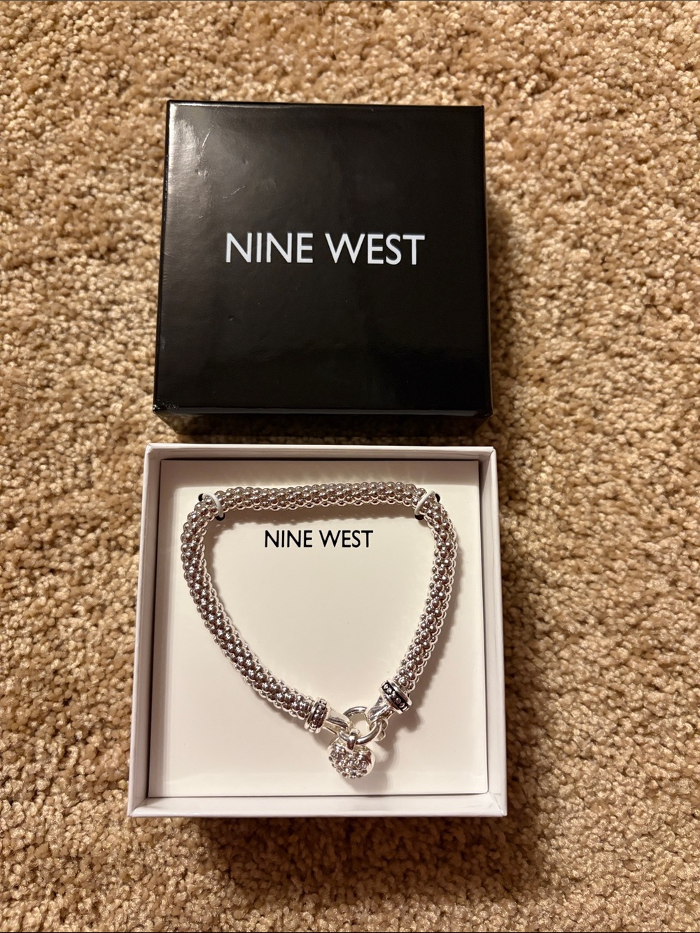 Nine West Silver Heart Charm Bracelet